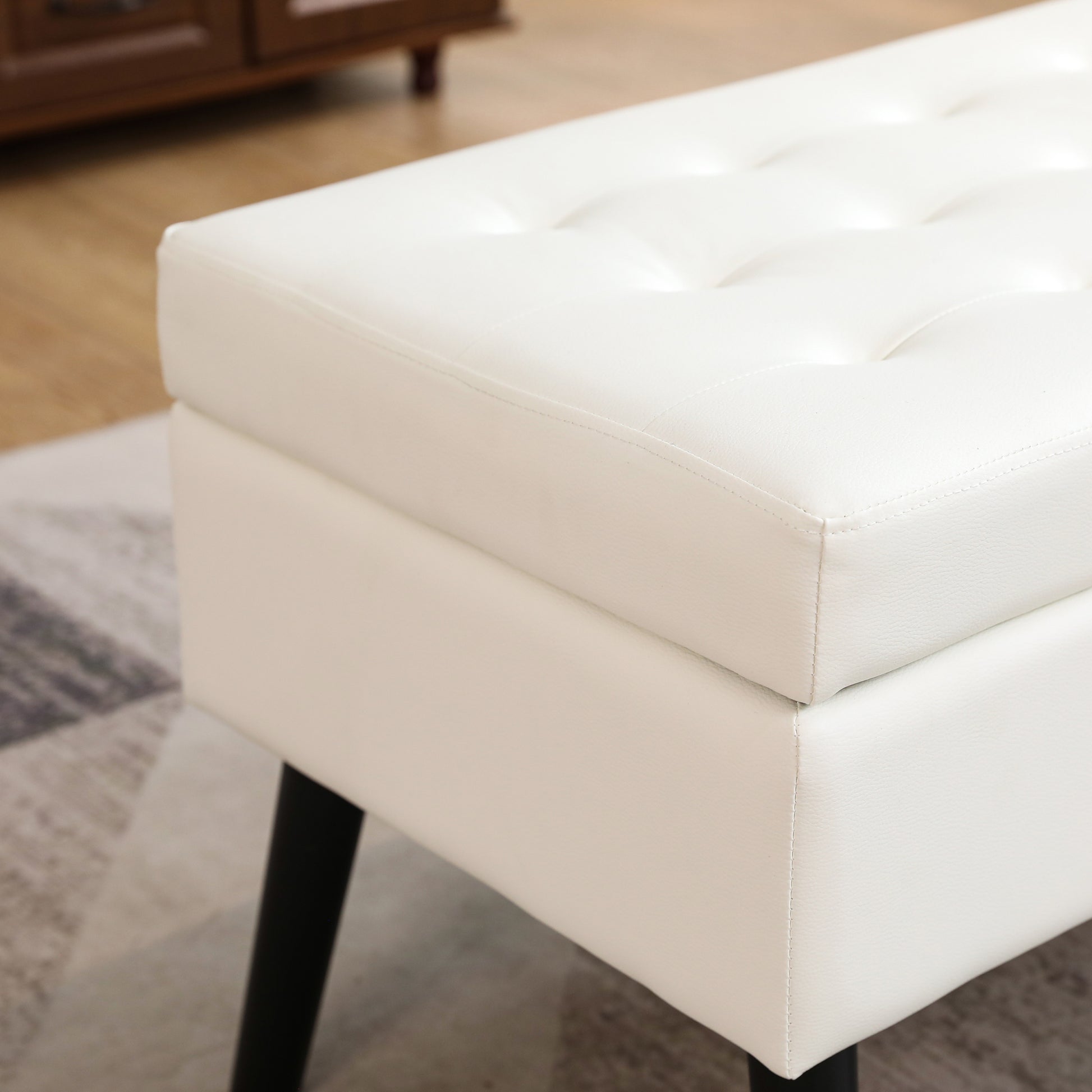 Storage Bench With Storage Bench For Bedroom End Of Bed Bench Foot Of Bed Bench Entryway Bench Storage Ottoman Bench 43.3" W X 17.7" White Pu Leather Bench White Pu Flip Top Pu Leather