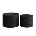 Stylish And Minimalist Nesting Coffee Table Set With Honeycomb Design, Modern Round Coffee Table, Drum Circle Coffee Table For Living Room, Bedroom, Black Set Of 2 Pieces Black Mdf