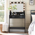 Vanity Desk With Mirror And Lights, Dressing Table With Large Drawer, 2 Level Storage Dresser & 3 Lighting Modes Adjustable Brightness, Suitable For Bedroom Black Black Particle Board