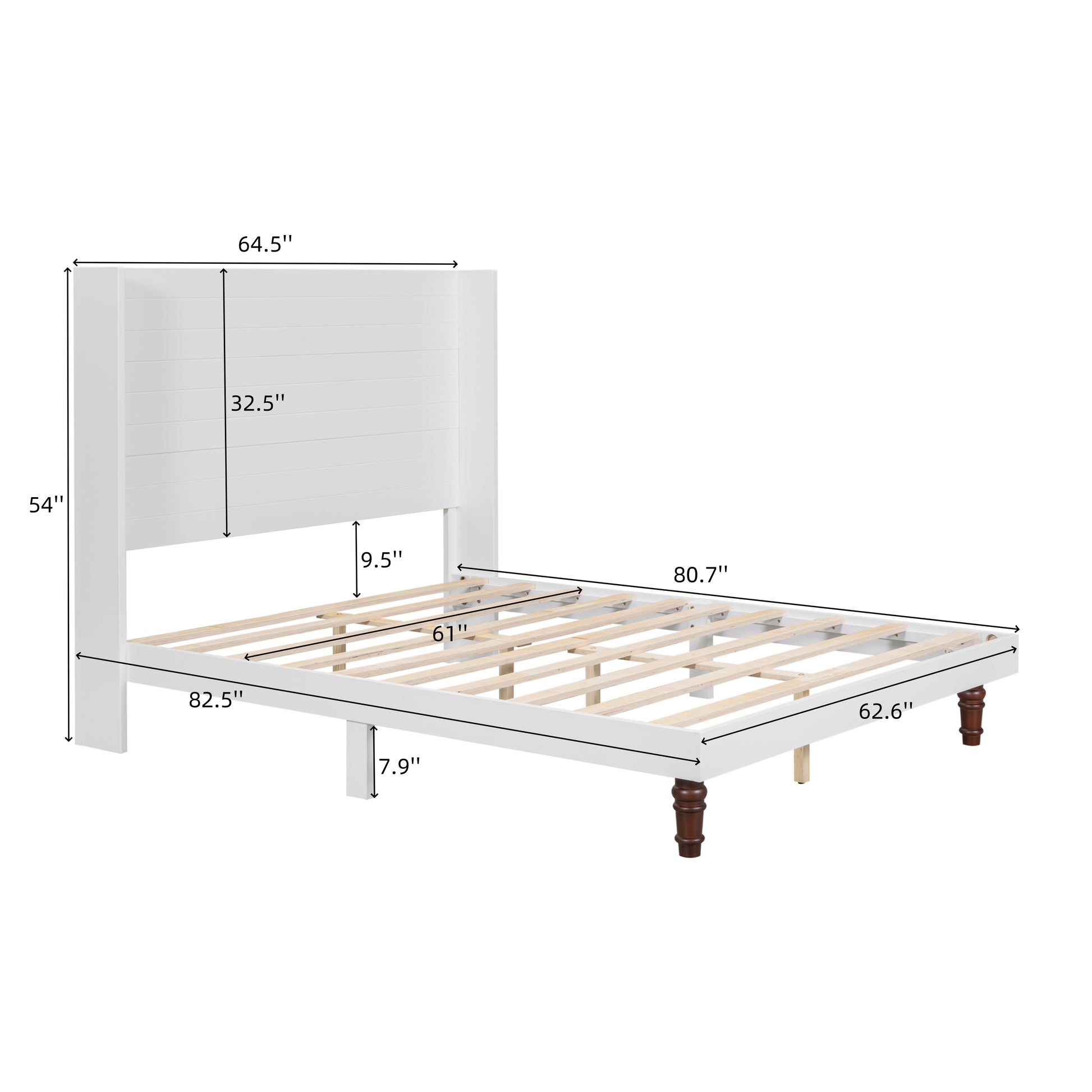Stylish High Headboard Bed, 54 "High Headboard, High Quality, Comfortable High Back Design Ideal For Reading Or Relaxing, Queen Size, White Box Spring Not Required White Mdf