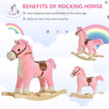 Qaba Rocking Horse Plush Animal On Wooden Rockers, Baby Rocking Chair With Sounds, Moving Mouth, Wagging Tail, Pink Pink Plush