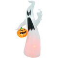 Homcom 5.9' Halloween Inflatable Outdoor Decoration Ghost With Pumpkin, Blow Up Led Yard Decor For Garden, Lawn, Party, Holiday, Waterproof White Polyester