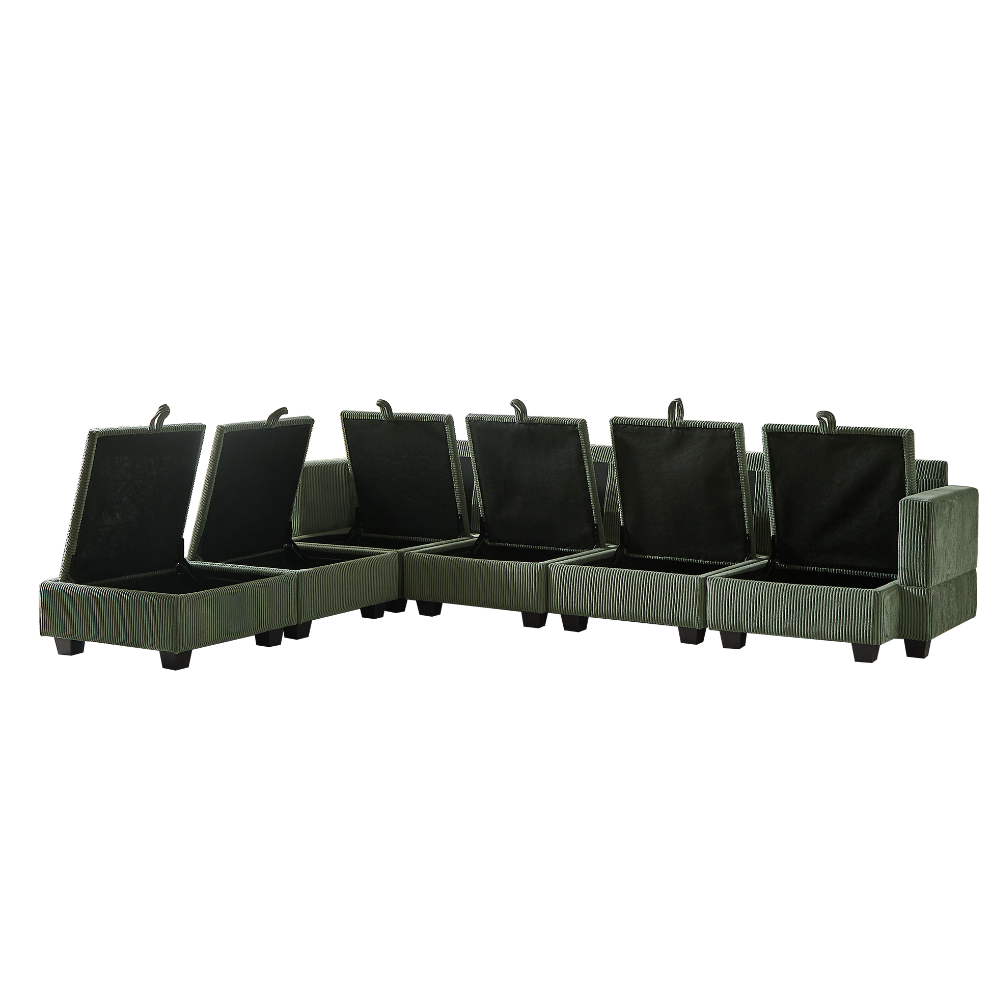 113.5'' Modular Sectiona Corduroy Sofa, Sectional Couches For Living Room U Shaped Sectional Couch With Storage Ottoman, 6 Seats Convertible Sectionals With Chaise Green Corduroy 6 Seat