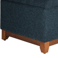 Textured Fabric Upholstered Wooden Ottoman With Button Tufted Top, Blue And Brown Blue Brown Wood Fabric