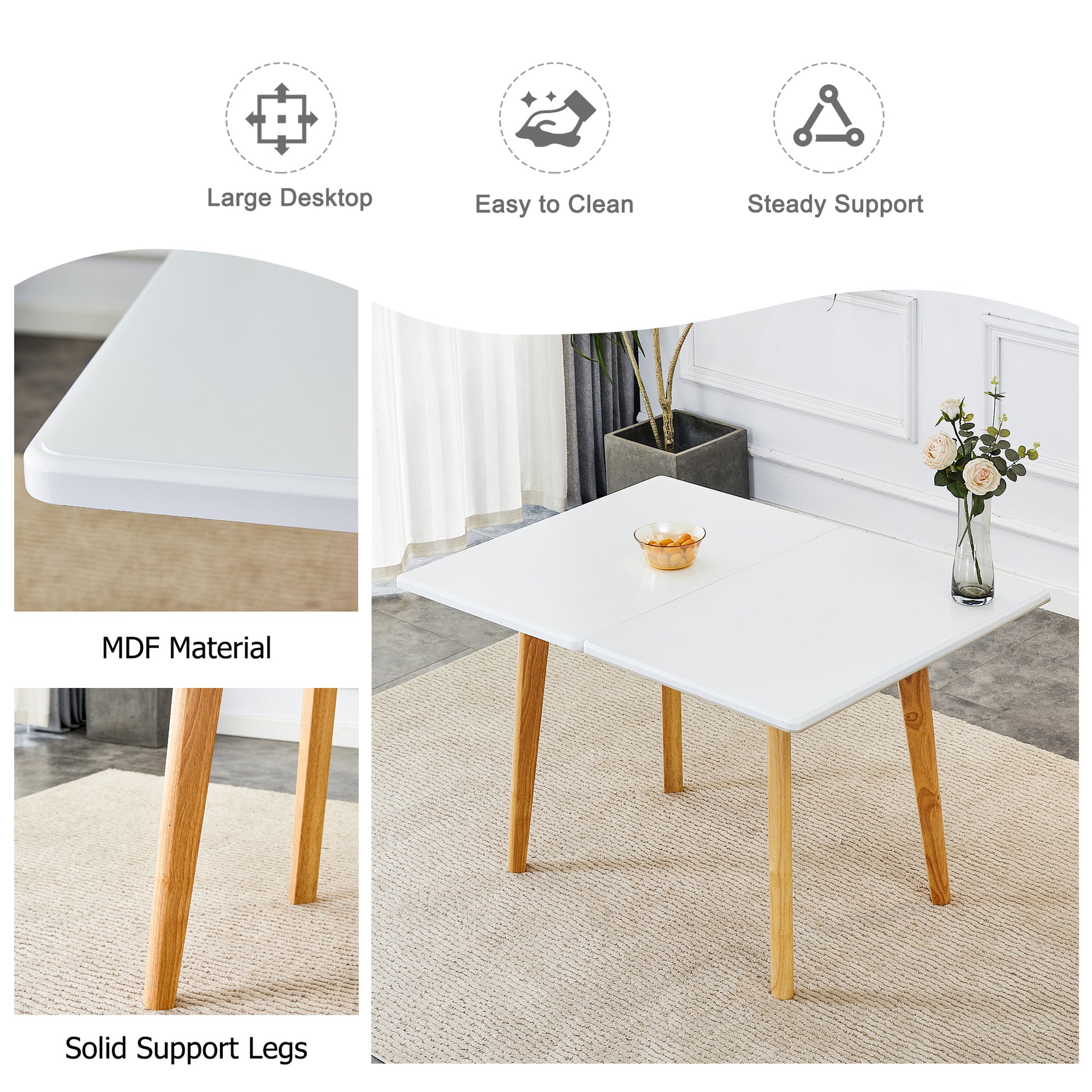 Table And Chair Set. White Sintered Stone Tabletop, Rubberwood Legs, Foldable Computer Desk, Foldable Desk. Solid Wood Dining Chair With Small Curved Backrest And Pu Cushions. Zd 1545 Dx 2361 Wood Seats 6 Wood