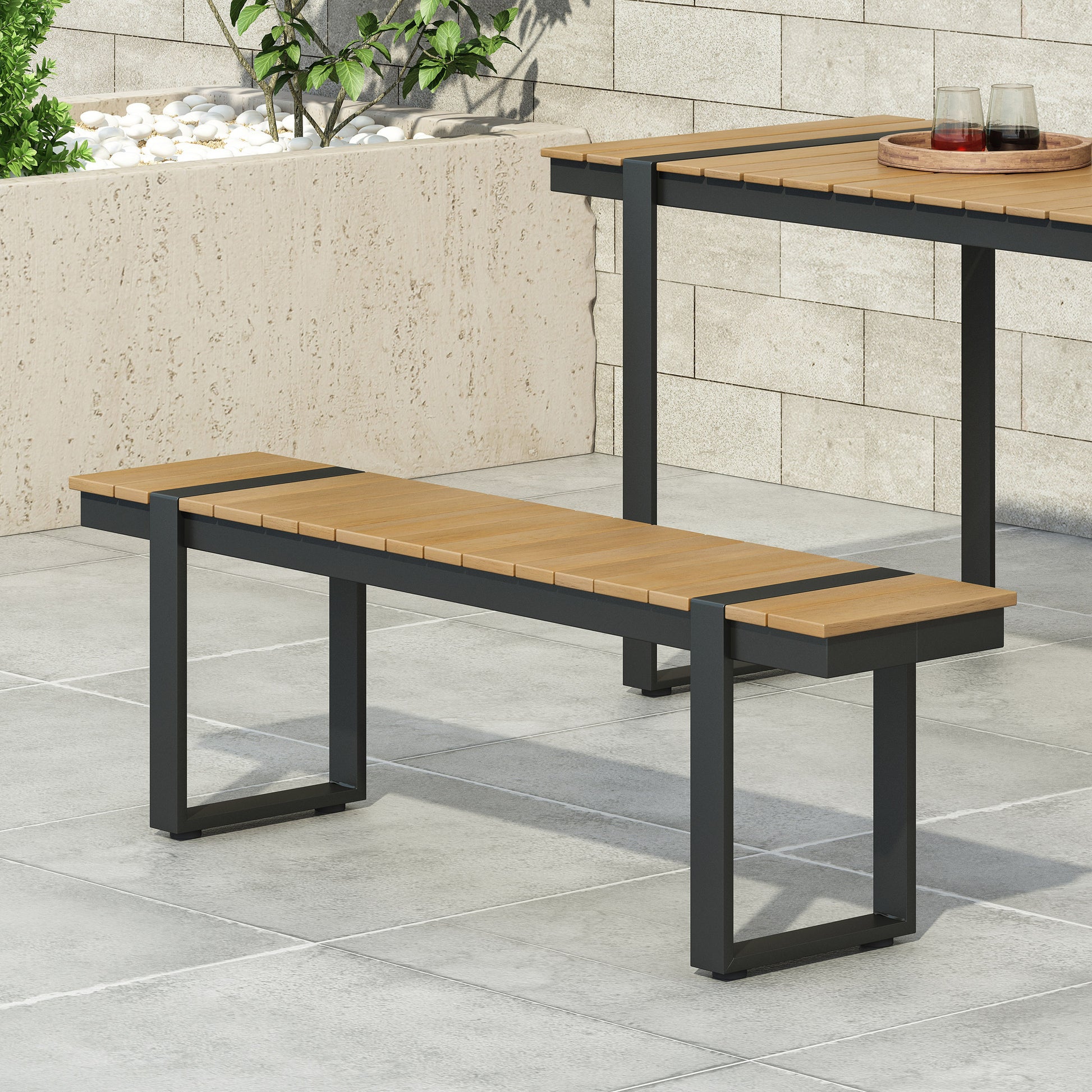 Outdoor Dining Bench, Gray Natural Natural Grey Wood