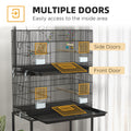 Pawhut Double Stackable Bird Cage With Stand, Wooden Swing, Rope Ladder & Wheels For Canaries, Lovebirds Finches, Budgie Cage With Storage Shelf, Removable Tray, Wooden Perches & Food Containers Black Steel
