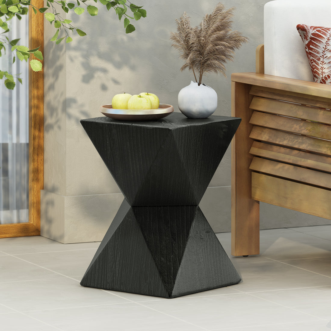 Prismatic Grain Symmetry Side Table Black Concrete