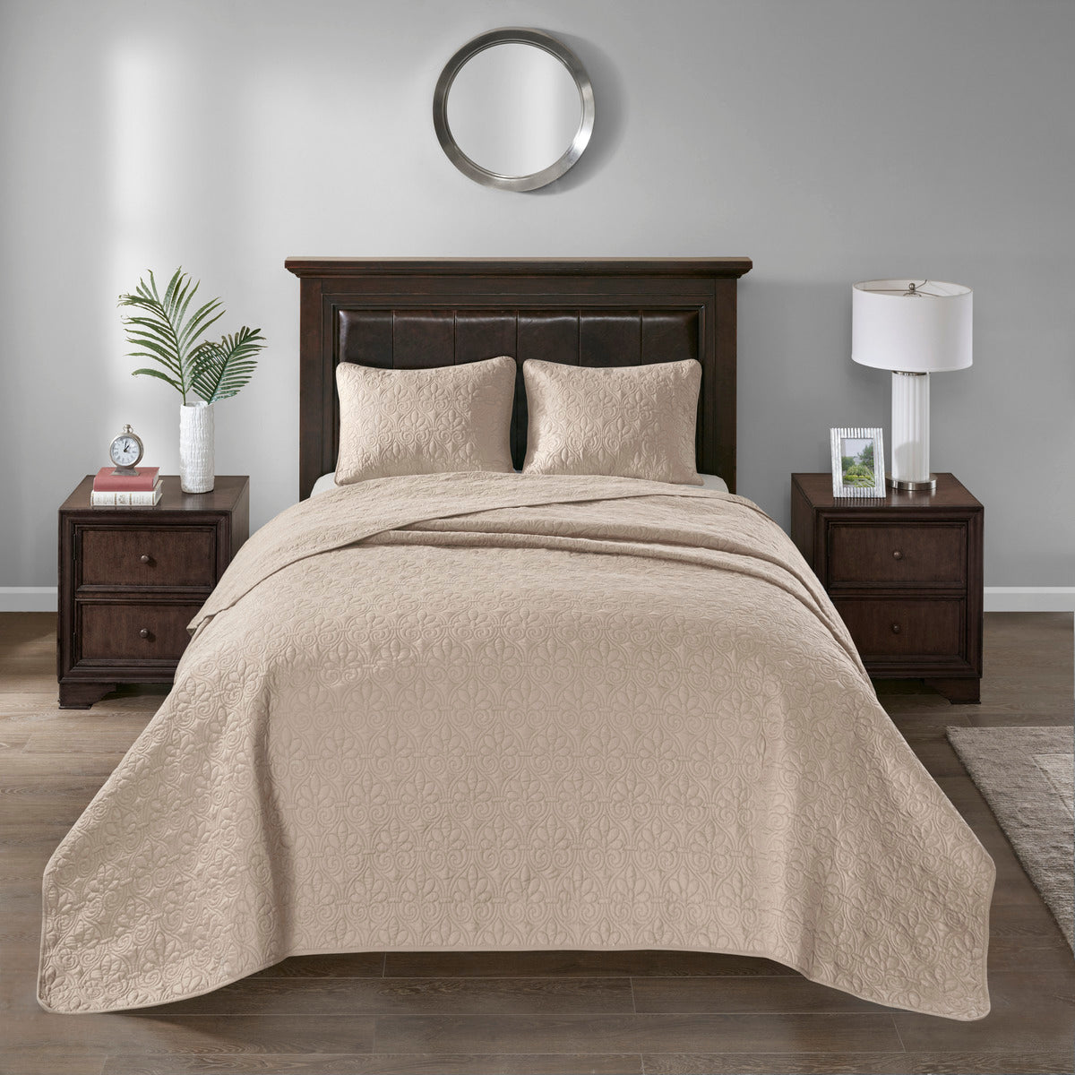 Reversible Quilt Set Khaki King Cal King Khaki Cotton