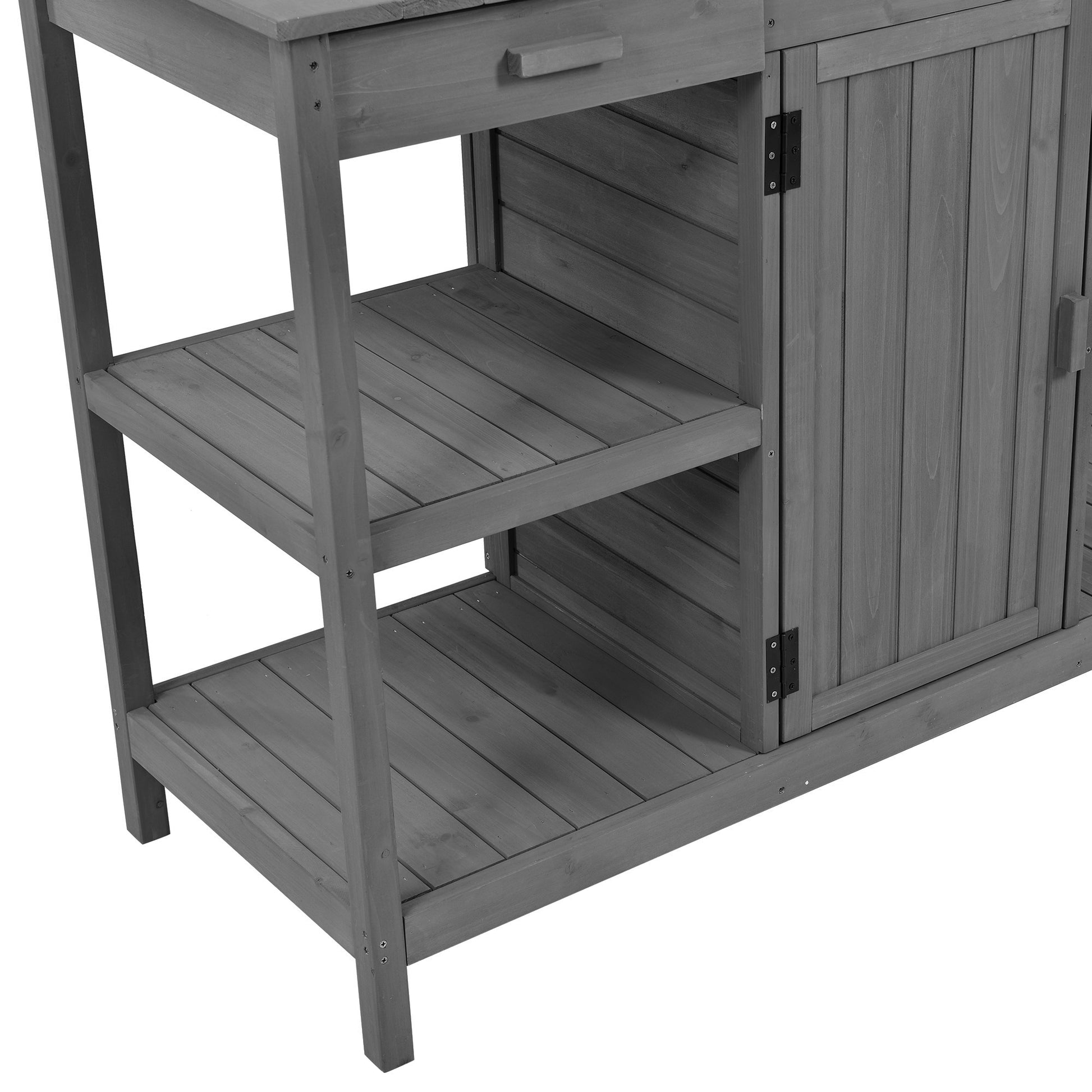 66'' Large Outdoor Farmhouse Wooden Potting Bench Table, Garden Workstation With 2 Drawers,Cabinet And Open Shelves For Backyard, Mudroom, Gray Gray Garden & Outdoor Casual Wood Solid Wood