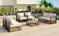 Modern Minimalist 7 Piece Metal Patio Sectional Sofa Set, All Weather Garden Conversational Furniture Set With Thick Cushions And Coffee Table For Indoor Outdoor, Gray Yes Deep Seating White Weather