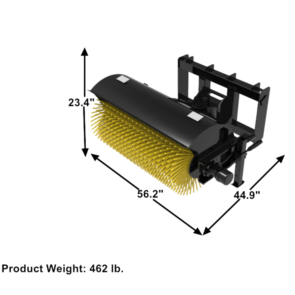 44" Small Skid Steer Hydraulic Rotary Angle Broom Sweeper, Standard Flow, Bi Directional, 22" Brush Diameter Black Steel