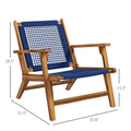 Outsunny Patio Acacia Wood Adirondack Chair, Modern Wood Fire Pit Chair With Pp Rope Weave, Coconino Lounge Chair With High Backrest Support, Dark Blue Blue Wood