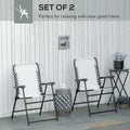 Outsunny Set Of 2 Patio Folding Chairs, Outdoor Bungee Sling Chairs W Armrests, Portable Lawn Chairs For Camping, Garden, Pool, Beach, Backyard, Cream White White Steel