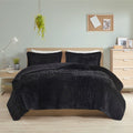 Shaggy Long Fur Comforter Mini Set Twin Black Polyester