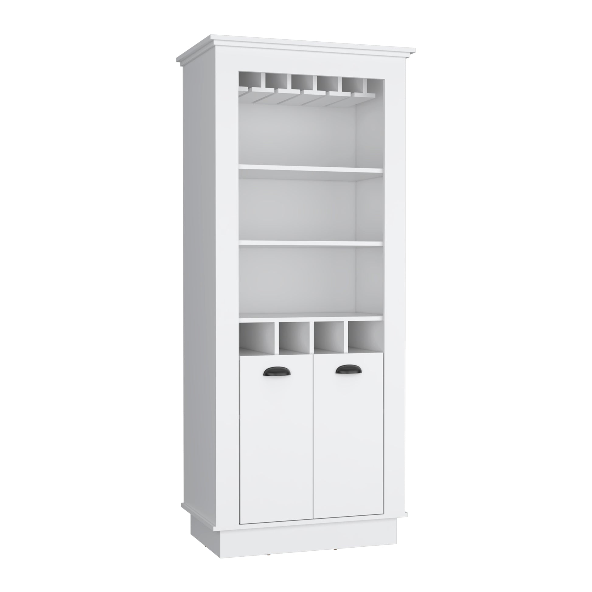 Lafayette Bar Cabinet With 4 Bottle Rack, Upper Glass Holder And Dual Door Design White White Particle Board