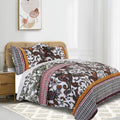 Detroit Fabric 3 Piece Queen Size Quilt Set With Tribal Motifs, Multicolor Multicolor Fabric