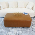 Ingram Tan Leather Ottoman Rustic,Tan Genuine Leather Wood Solid Brown Genuine Leather