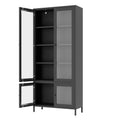 Large Metal Storage Cabinet Display Cabinet With 4 Glass Doors 5 Shelves Side Cabinet Bookcase Freestanding Cabinet For Bedroom Living Room Pantry Home Office Black, Reinforced Tempered Glass Freestanding 5 Or More Shelves Black Primary Living Space