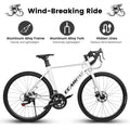 A28315 Road Bike, 14 Speed Aluminium Frame Disc Brakes, Disc Brakes Men'S Women'S Road Bike White Aluminium