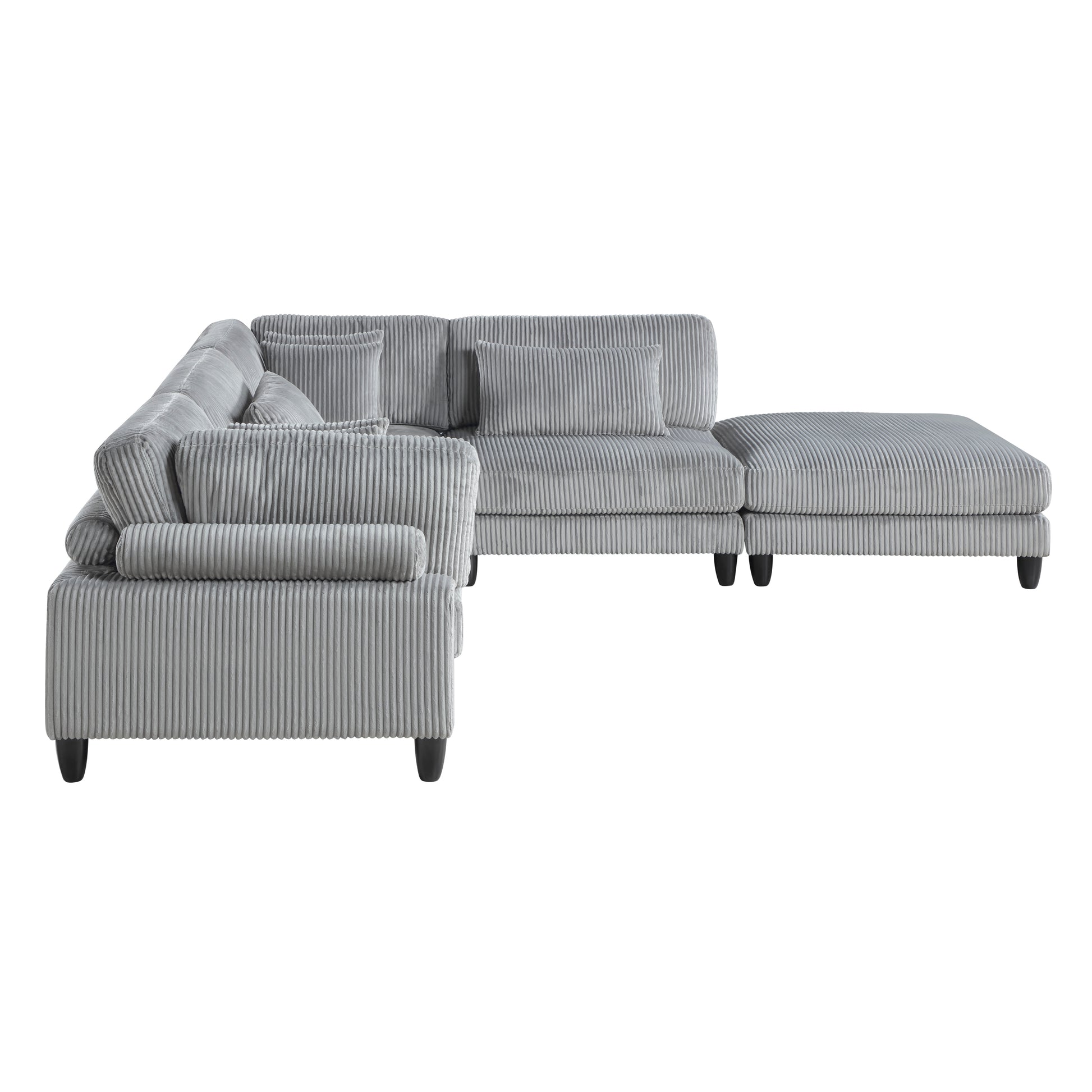 5Pc Modular Sectional Set Gray Corduroy Upholstery 2X Armless Chairs 2X Corner Seats 1X Ottoman Pillows Living Room Furniture Gray Corduroy Wood Primary Living Space Contemporary,Modern Modular