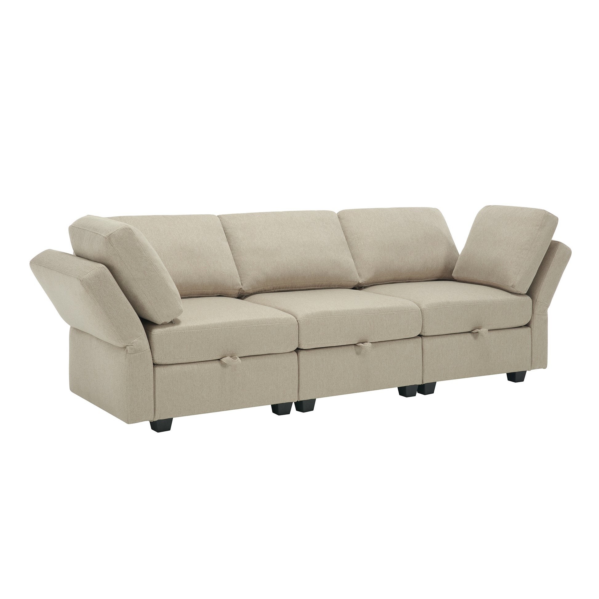 Living Room Furniture 7 Piece Set Including One 3 Seater Sofa And Two 2 Loveseatsadjustable Arms And Backs Comforty Sofas & Couches With Comfy Seat And Arm Cushions Beige Beige Polyester 7 Seat