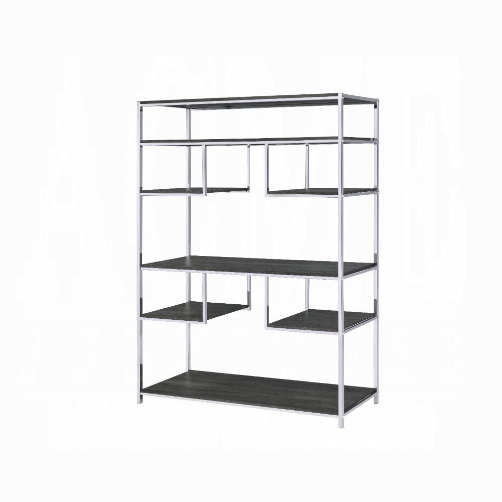 Rustic Grey Oak And Chrome 8 Shelf Bookshelf 7 Grey,Rustic Etagere Horizontal Primary Living Space Open Back Wood Oak Adjustable Shelves Wood Metal