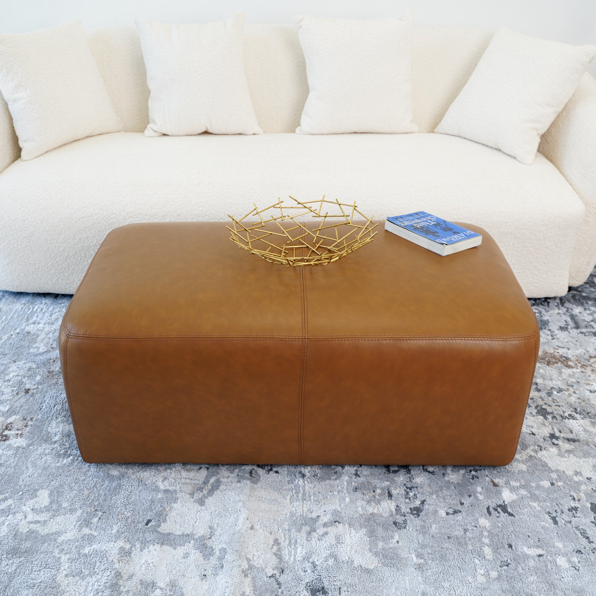 Ingram Tan Leather Ottoman Rustic,Tan Genuine Leather Wood Solid Brown Rectangle Genuine Leather,Solid Wood