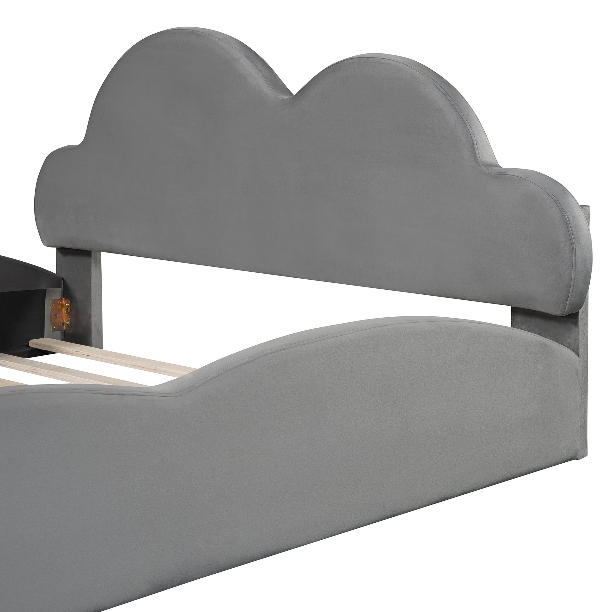 Queen Size Cloud Shaped Headboard Upholstered Platform Bed With Rounded Footboard And Pocket, Gray Queen Gray Velvet