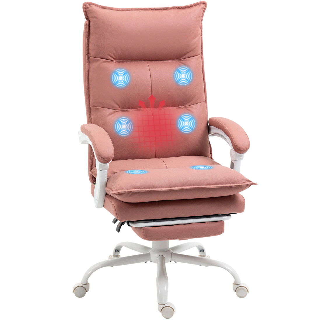 Vinsetto Executive Massage Office Chair With 6 Vibration Points, Microfiber Computer Desk Chair, Heated Reclining Chair With Footrest, Armrest, Double Padding, Pink Pink Polyester