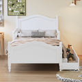 Twin Size Wood Platform Bed With Guardrails On Both Sides And Two Storage Drawers ,White Twin White Wood