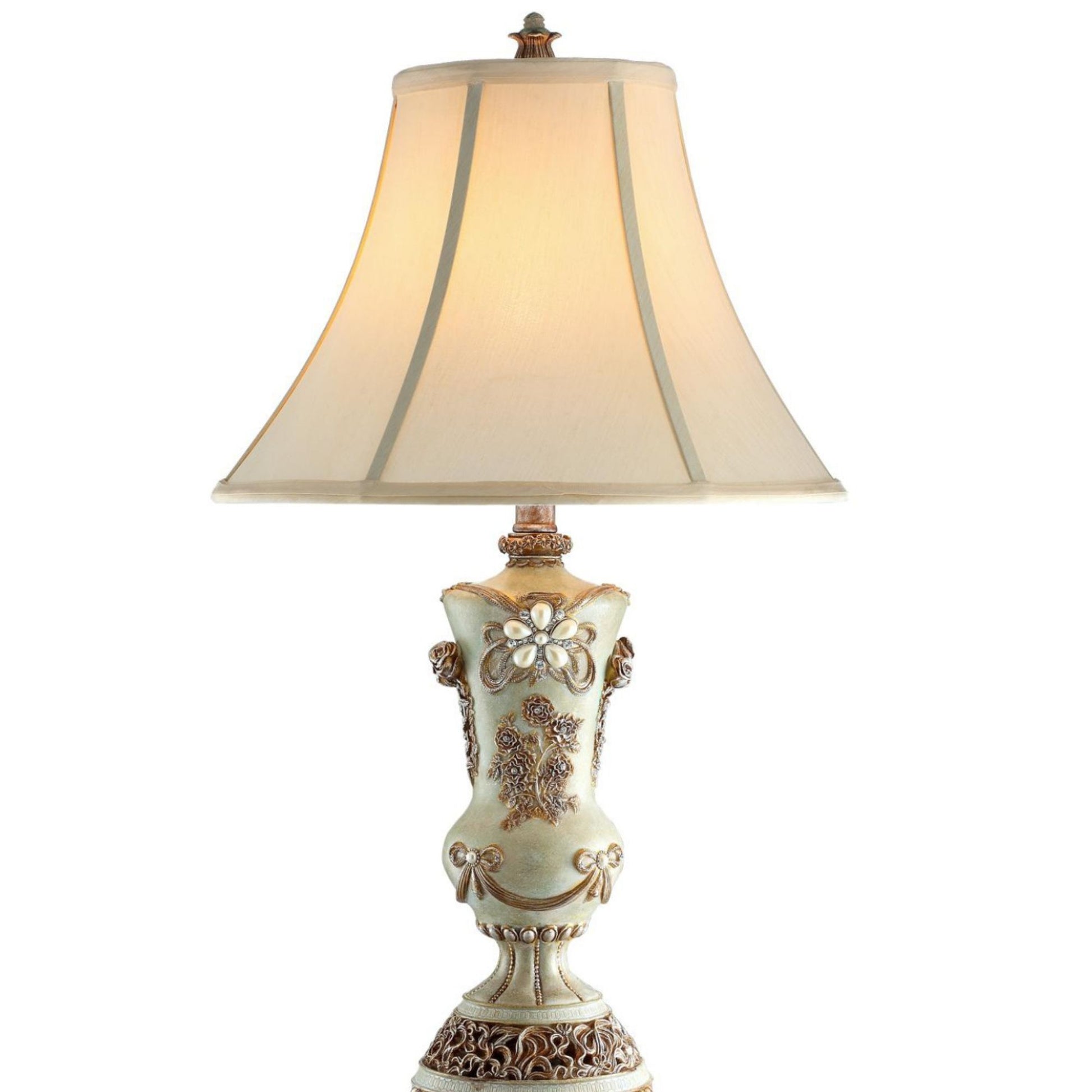 28.5" Tall Polyresin Table Lamp W Silver Finish And Bronze Vintage Rose Accents Silver Metal