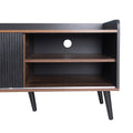 63'' Mid Century Tv Stand With 2 Cabinets& Open Compartments, Entertainment Center For Tvs Up To 70'', Television Console For Living Room, Bedroom, Home Theatre Dark Coffee Black Primary Living