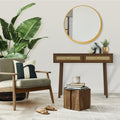 Bohemian Table, 2 Natural Rattan Drawers In Walnut Brown Mdf