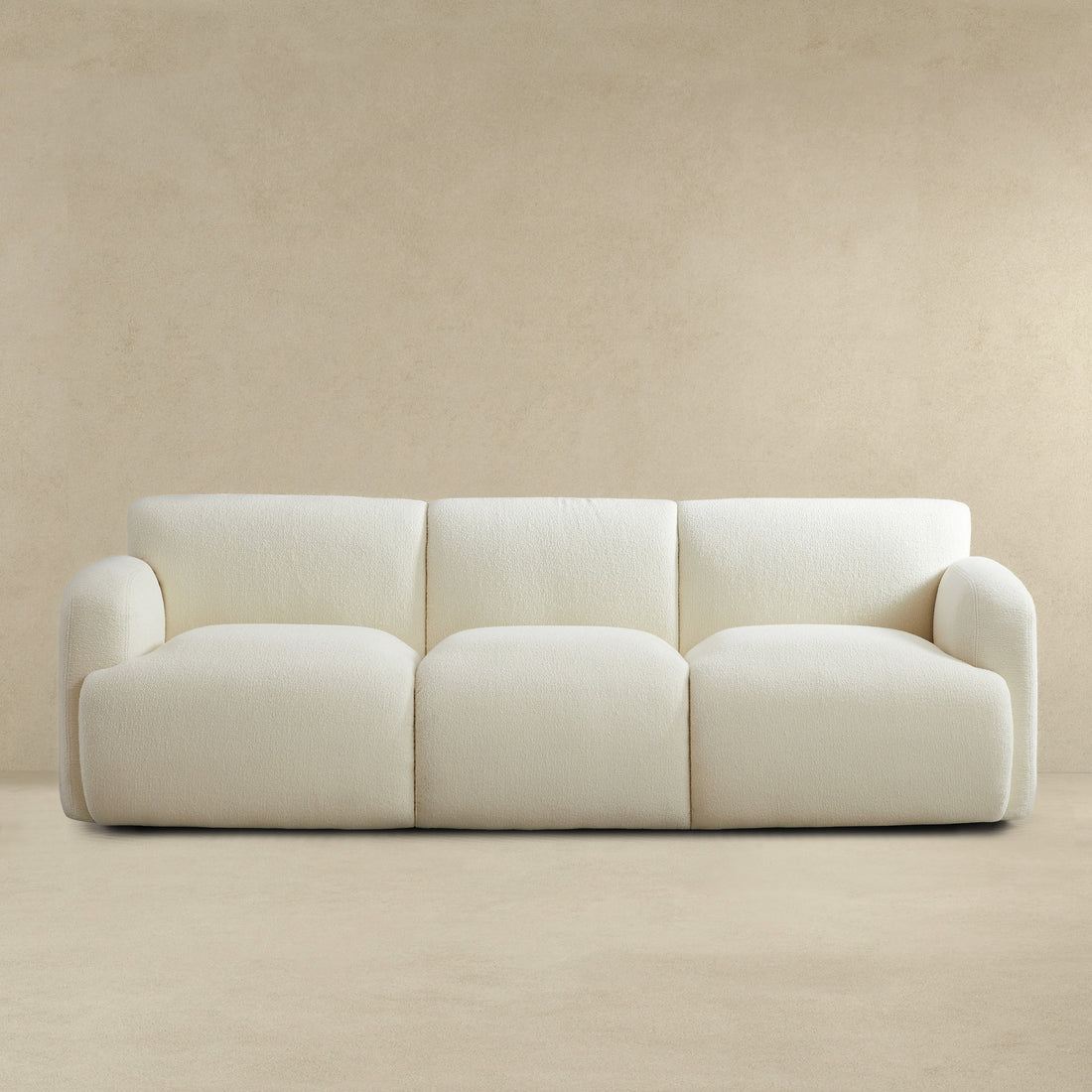 Simone Sofa Cream Boucle Cream,White Wood Mid Century Modern Boucle,Solid Wood 3 Seat