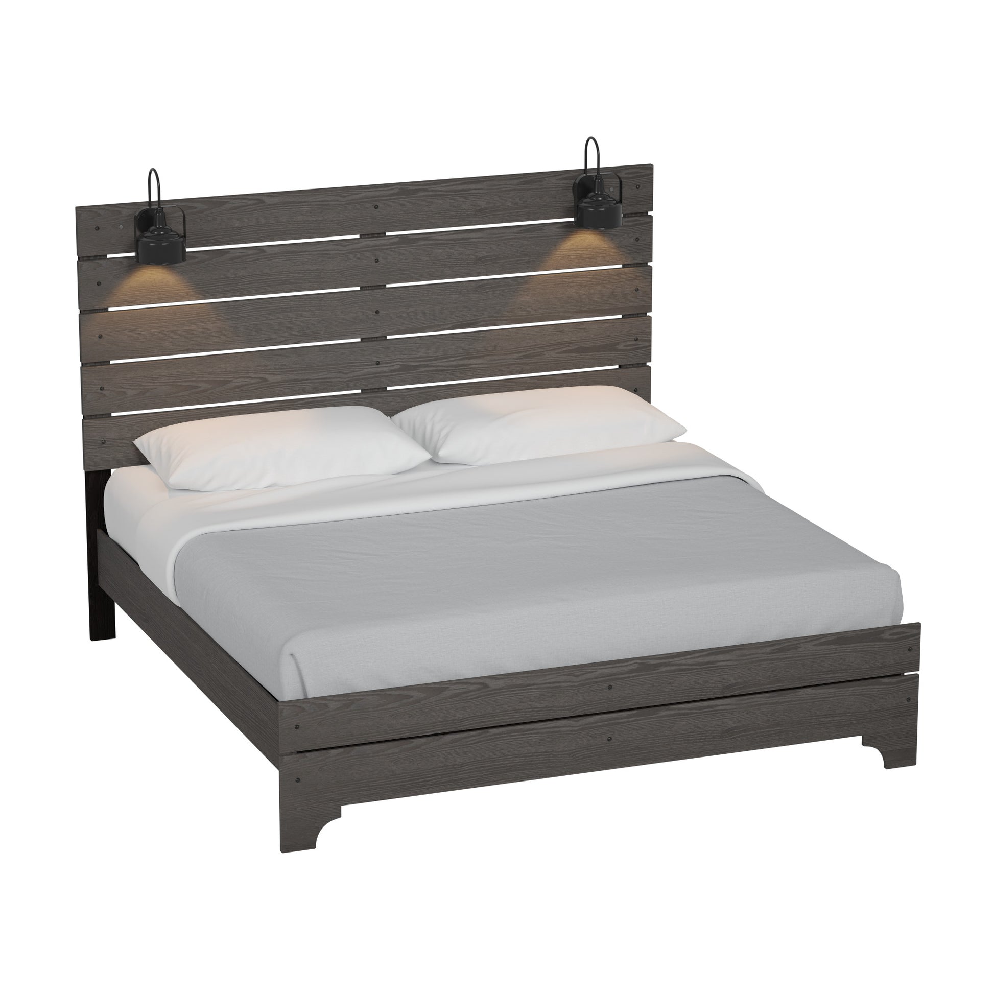 Junipe Brown King Bed With Lights King Brown Engineered Wood