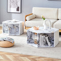 Minimalist White Patterns Hexagonal Coffee Table Set.Hexagonal Mdf Coffee Table, Characteristic Pattern Stickers, Multi Hole Design To Give More Storage Space.Two Coffee Tables Of Different Sizes.