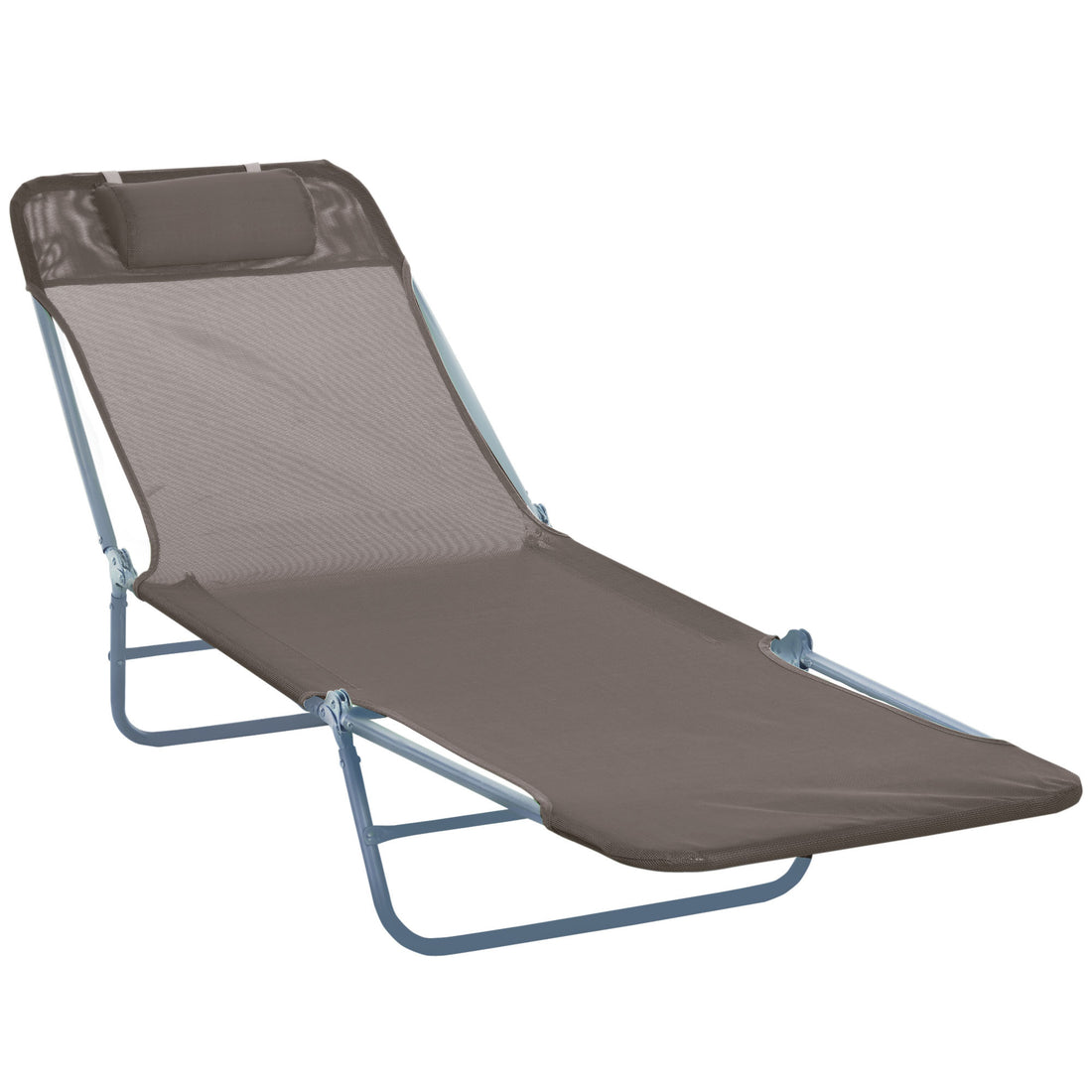 Outsunny Folding Chaise Lounge Chair, Pool Sun Tanning Chair, Outdoor Lounge Chair With 5 Position Reclining Back,Mesh Seat, Headrest For Beach, Yard, Patio, Brown Brown Steel