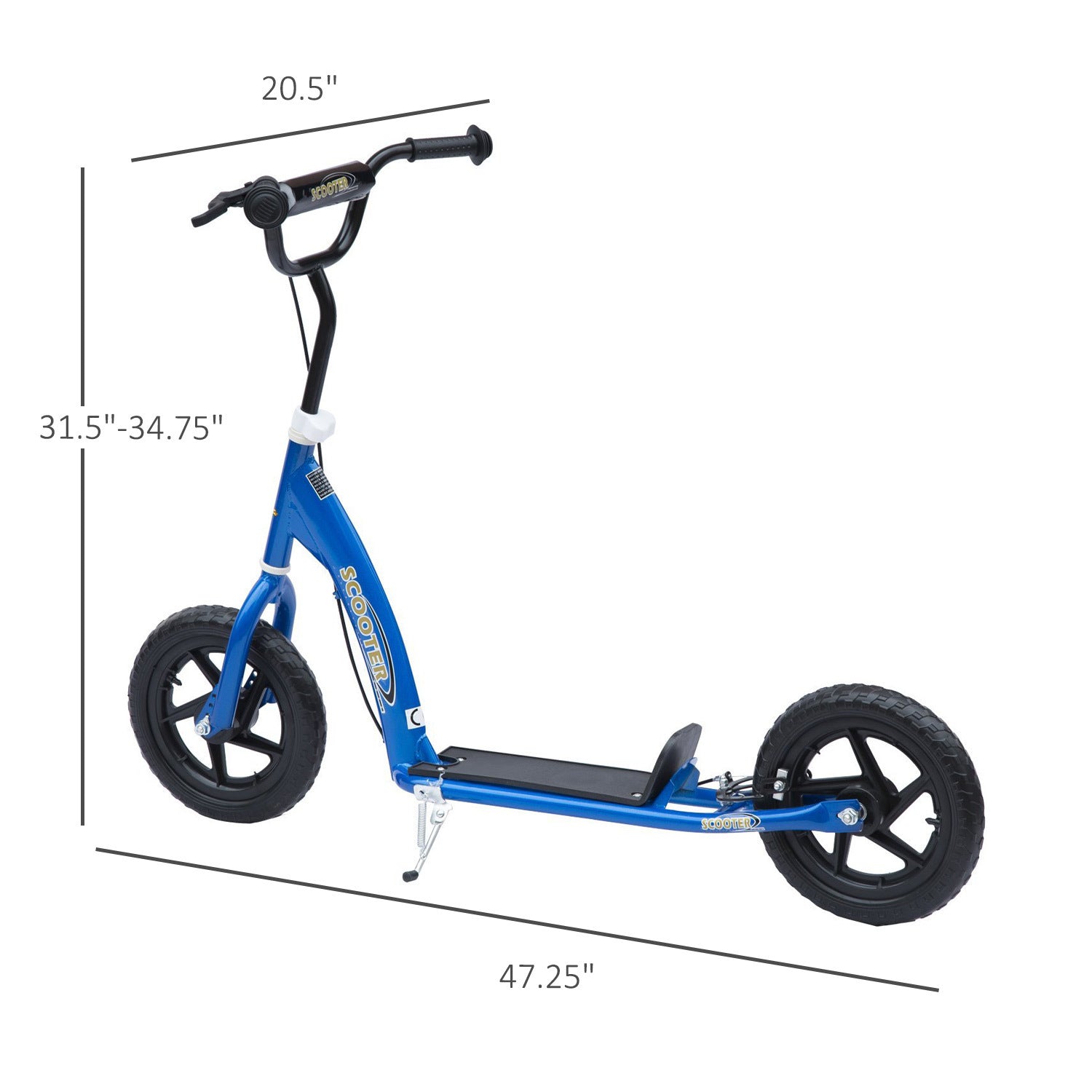 Homcom Kick Scooter For Kids 5 12 Years Old, Big Wheel Kids Scooter With Adjustable Height Handlebar, Non Slip Footplate, Rear Brake, Blue Blue Steel