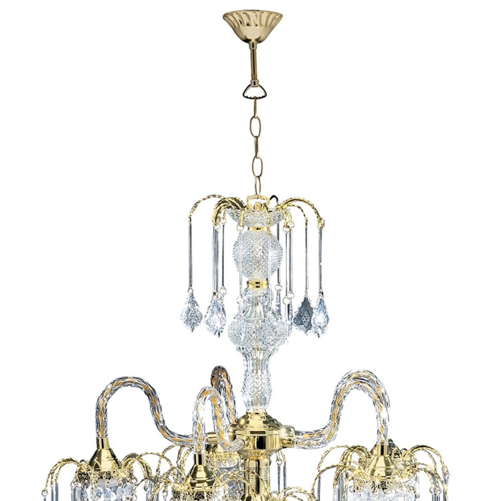 25" Tall Metal Chandelier With Polished Brass Finish And Crystal Accents Gold Metal