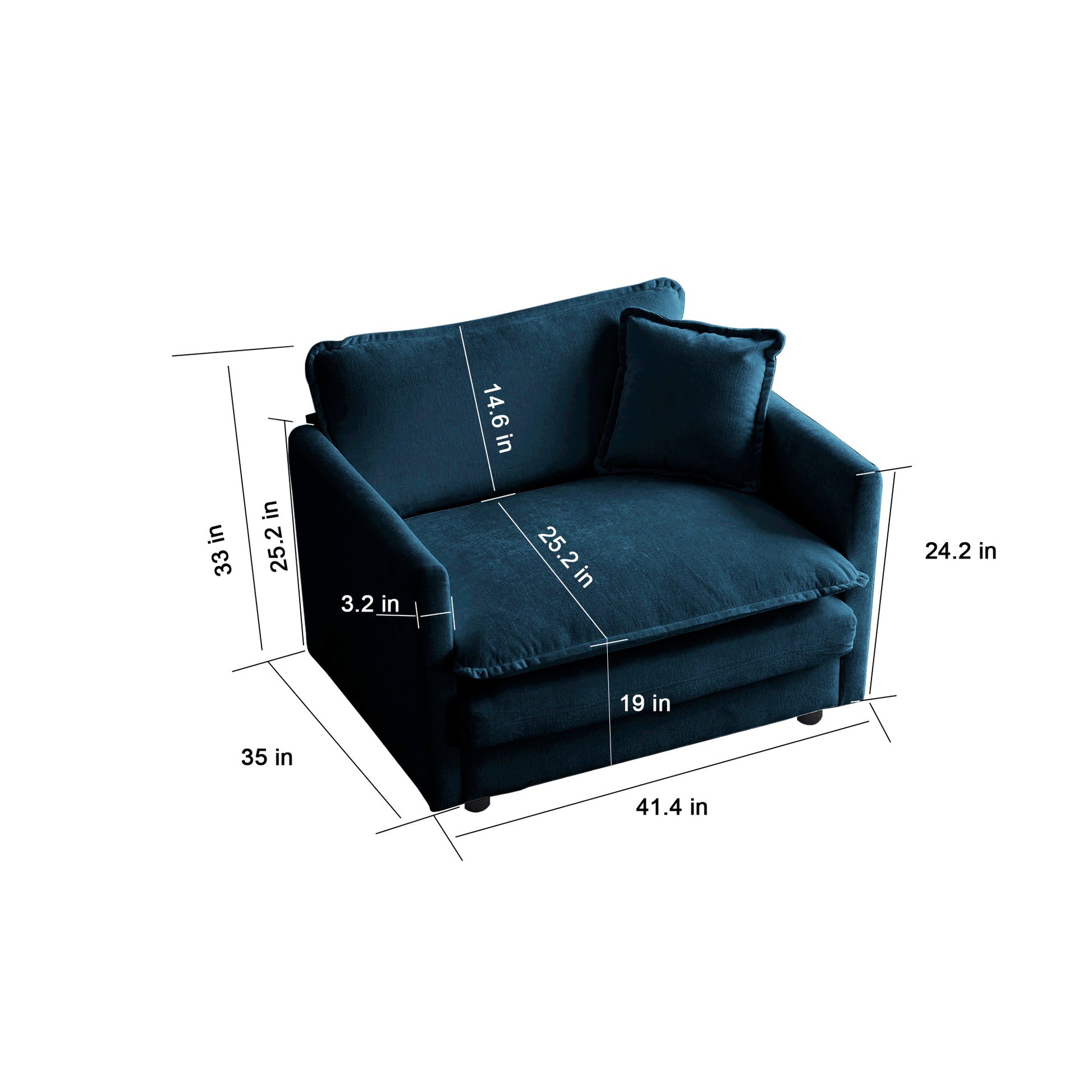 Modern Sofa Couch, 3 Piece Set Extra Deep Seat Sectional Sofa For Living Room, Oversized Sofa, 3 Seat Sofa, Loveseat And Single Sofa, Blue Chenille Blue Chenille 6 Seat