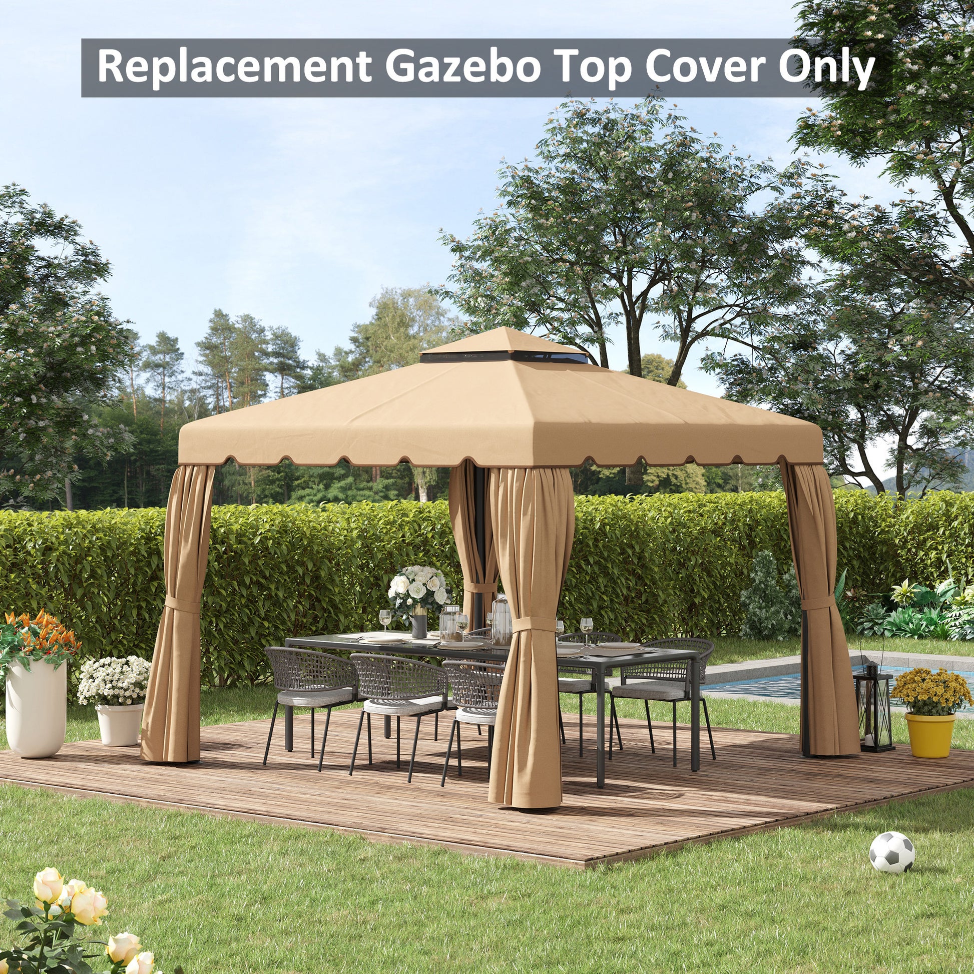 Outsunny 9.8' X 9.8' Gazebo Replacement Canopy, Gazebo Top Cover With Double Vented Roof For Garden Patio Outdoor Top Only , Khaki Khaki Polyester