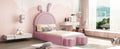 Twin Size Upholstered Rabbit Shape Bed With 2 Storage Stools, Velvet Platform Bed With Cartoon Ears Shaped Headboard, Pink Twin Pink Wood