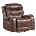 Luxurious Living Room Furniture 3Pc Reclining Sofa Set Brownfaux Leather Upholstery Sofa Loveseat Swivel Chair, Usb Ports, Power Outlets, Diamond Pattern Stitching Brown Faux Leather Wood Primary Living Space Luxury,Modern Solid Wood 6 Seat