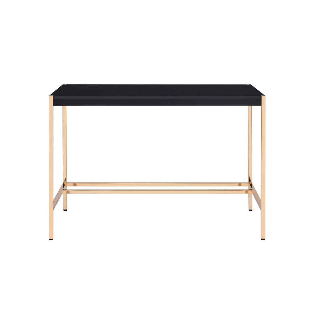 Black And Gold Writing Desk With Usb Ports Black Gold Built In Outlets Or Usb Office Modern Rectangular Glossy Wood Metal