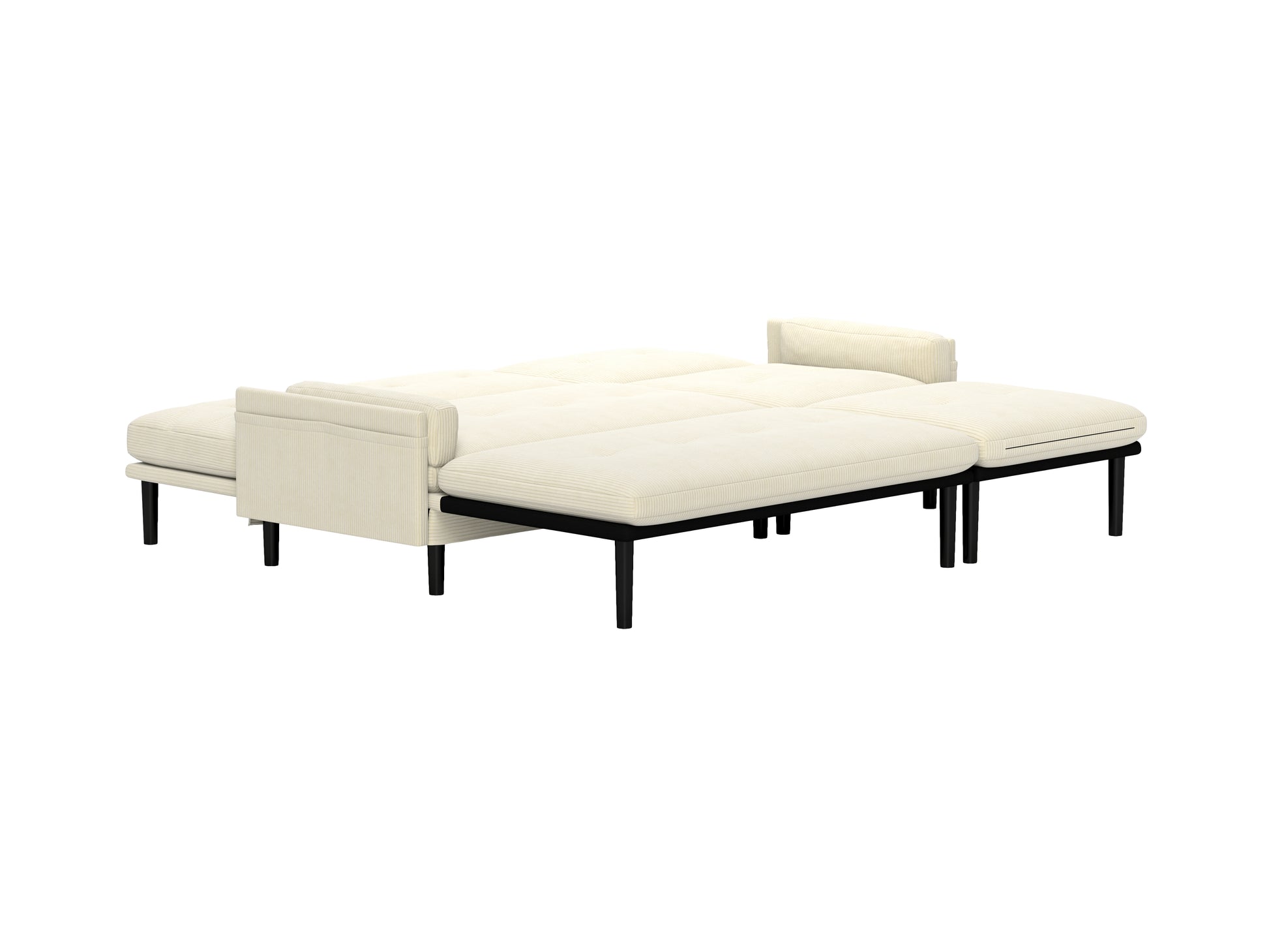 Ivory Corduroy Sectional Sofa: Convertible 3 Seater Sofa, L Shaped Sofa, And Bed Ivory Velvet Metal Primary Living Space Medium Soft Loose Back Pillow Top Arms Foam Fabric Metal 3 Seat