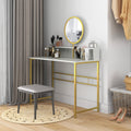 Homcom Modern Vanity Makeup Desk With Mirror, Dressing Table With Open Storage, Faux Marble Finish And Steel Frame For Bedroom, White And Gold White Steel