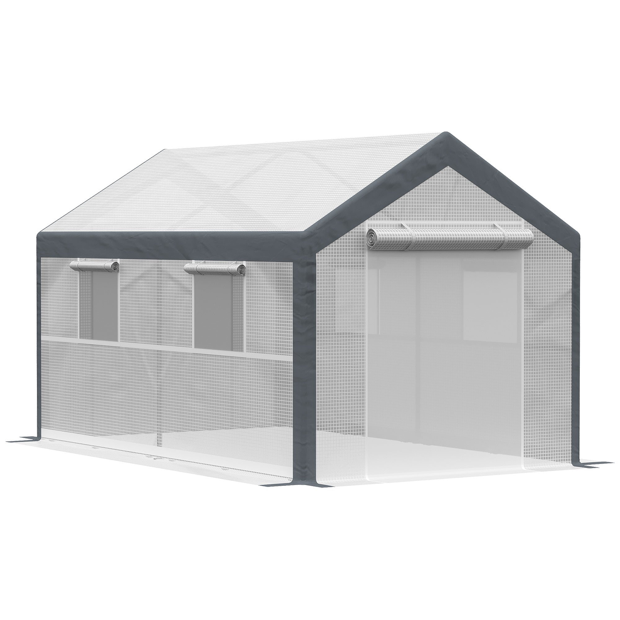 Outsunny 12' X 7' X 7' Walk In Greenhouse, Outdoor Garden Warm Hot House With 4 Roll Up Windows, 2 Zippered Doors And Weather Cover, White White Polyethylene