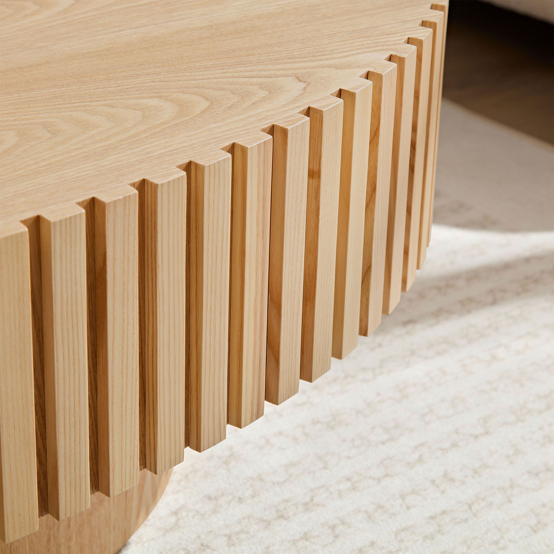 Modern Handcraft Drum Coffee Table Length 43.7 Inch Ellipse Coffee Table For Living Room,Oval Small Coffee Table With Sturdy Pedestal,Natural Ash Mdf Natural Ash Mdf