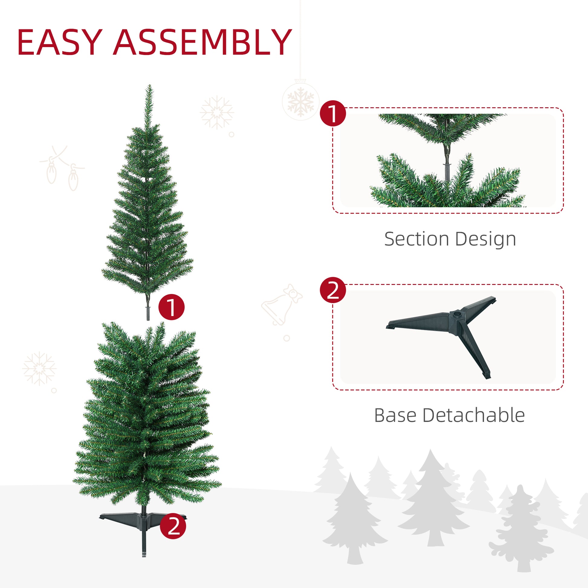 Homcom 5' Artificial Pencil Christmas Tree, Slim Xmas Tree With 294 Realistic Branch Tips And Plastic Stand, Green Green Plastic